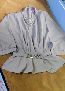 Elegant Chain Detail Peplum Top &amp; Pants Set