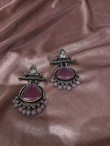 Oxidized Jhumka Earrings with Purple Stone