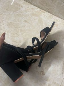 Black Lace-Up Flat Sandals