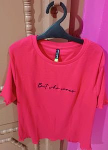 Pink Typography Printed Regular Top