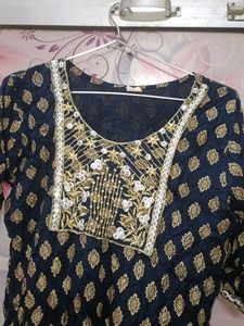 Elegant Dark Blue Kurta with Gold Print