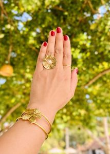 Elegant Gold-Tone Flower Bracelet & Ring Set