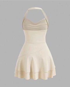 Elegant Cream Halter Neck Dress