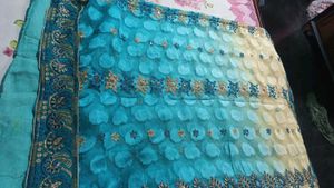 Stunning Blue & Yellow Ombre Saree
