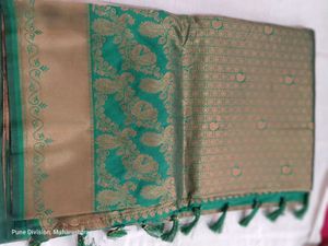 Elegant Teal & Gold Silk Saree