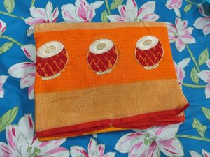 new saree with attached blouse piece Orange Sare