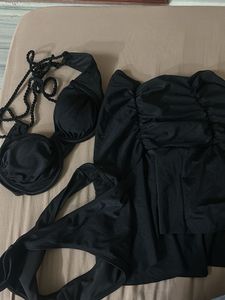 Chic Black Ruched Bikini Set