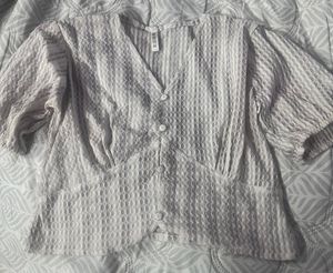 Beige Textured Puff Sleeve Top| Korean style