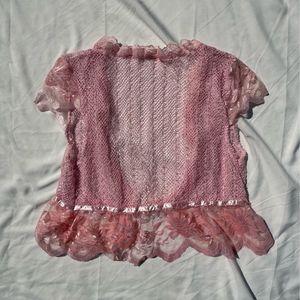 Pink Lace Cropped Cardigan