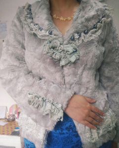 Designer Party Wear Fur Coat With Net Frills And P