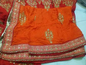 Stunning Orange &amp; Red Embroidered Lehenga Choli