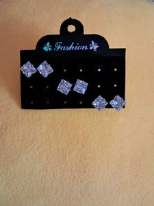 3 Sparkling Square Stud Earring