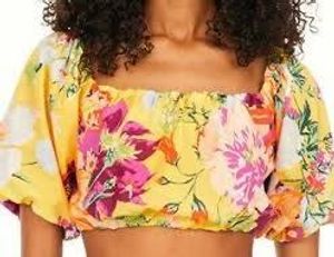 Yellow Floral Puff Sleeve Crop Top