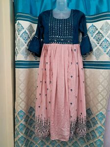 Peacock Blue With Pink Combined Gown Like Kurti