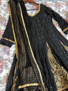 Elegant Black &amp; Gold Suit with Matching Dupatta