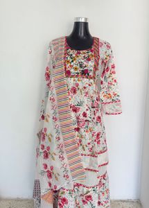 Floral Embroidered Kurta with sharara and dupatta