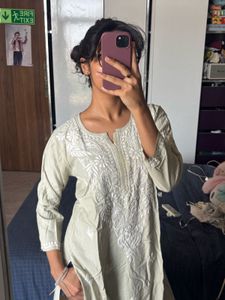 sage green Embroidered chikankari Kurta