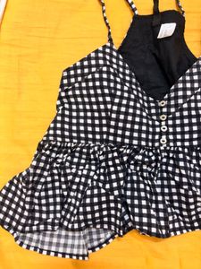 Gingham Print Peplum Top