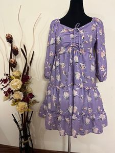 Lavender Floral Print Fit And Flare Midi Dress