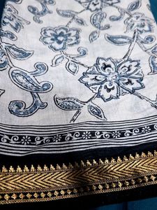 White &amp; Blue Floral pen kalamkari saree✨