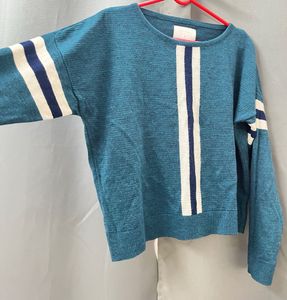 Teal Striped Knit Sweatshirt