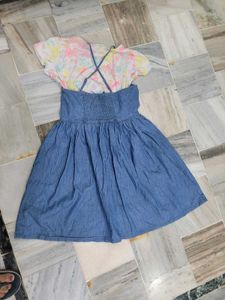 Denim Button-Up Dress with tie- dyeTop