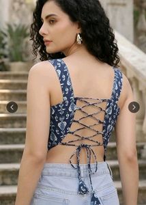 Blue &amp; White Ethnic Print Top