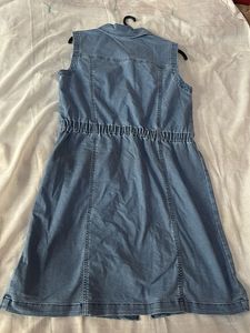 Light Blue Denim Shirt Dress with Collar &amp; button