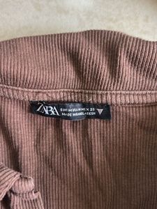 Brown Ribbed Polo Crop Top