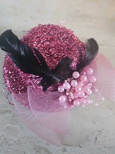 Sparkling Pink Hair Clip with Feathers