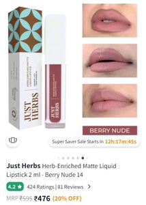 FREE LipGloss With Just herbs EnrichedMatte Lipsti