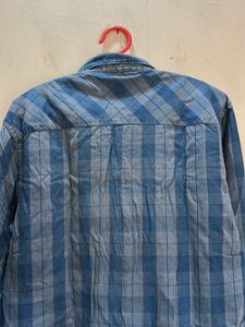 Men's Blue Plaid Long Sleeve Shirt