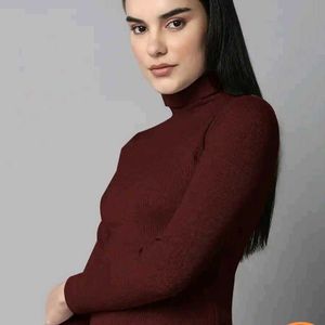 Brown Ribbed Turtleneck Top