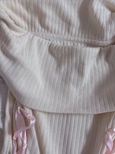 Cream Off-Shoulder Ribbed Top with Pink Laces