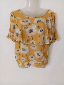 Yellow Floral Print Top with Pearl Details