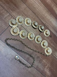 Gold Tone Straw Hat Chain Belt