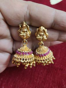 Exquisite Jhumka Earrings with Ruby Accents