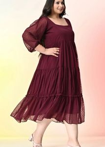 Maroon Tiered Swiss Dot Dress