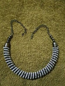 Vintage White And Black Beaded Collar Necklace Bra