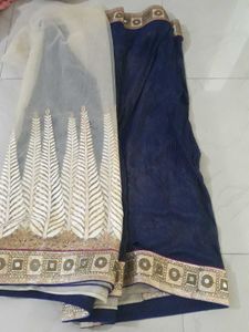 Saree Set: Peach &amp; Navy Blue