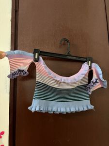 Striped Off-Shoulder Ruffle Top
