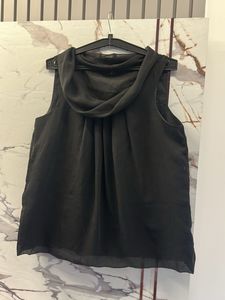 Black Sleeveless Drape Neck Top, Bust- 34