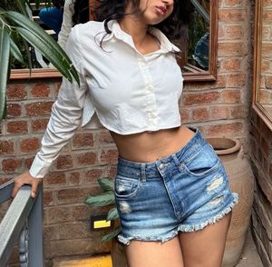 White Cropped Button-Up Shirt
