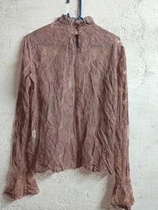 Partywear Lace Mock Neck Top Sheer
