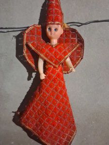 Vintage Doll in Red Traditional Outfit