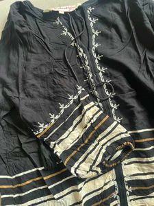 Black Embroidered Tassel Tunic Kurta/top