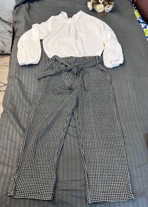 Chic Gingham Pants &amp; White Top Set