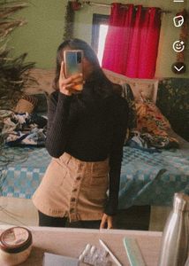 Tan Button-Front A-Line Mini Skirt