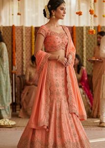 Peach Fish cut Lehenga Choli Set
