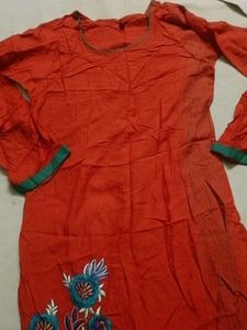 Orange Embroidered Kurta